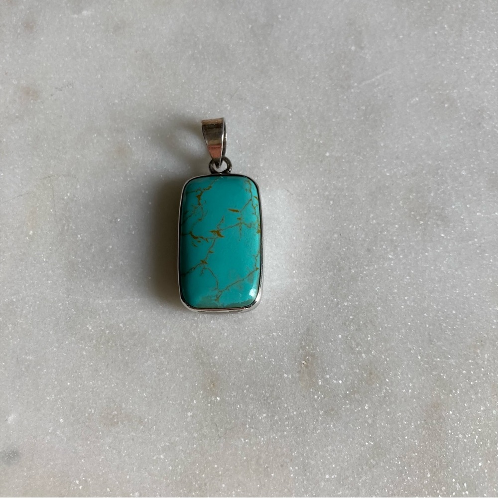 Sterling Silver Rectangular Turquoise Necklace Pe… - image 1